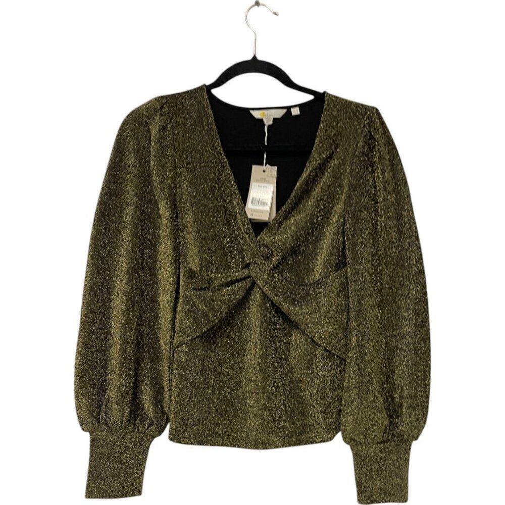 Boden Womens Top UK 10 US 6 Black Gold Sparkle Twist Front Jersey T1071 NWT